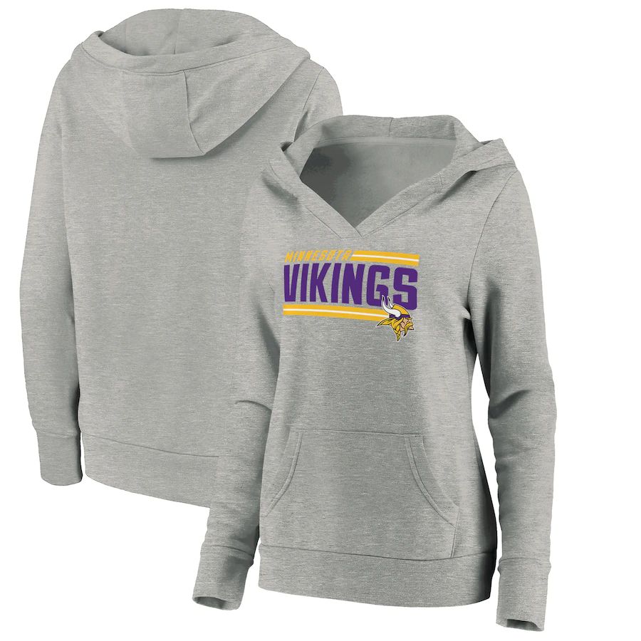 Women Minnesota Vikings Fanatics Branded Heathered Gray On Side Stripe V-Neck Pullover Hoodie